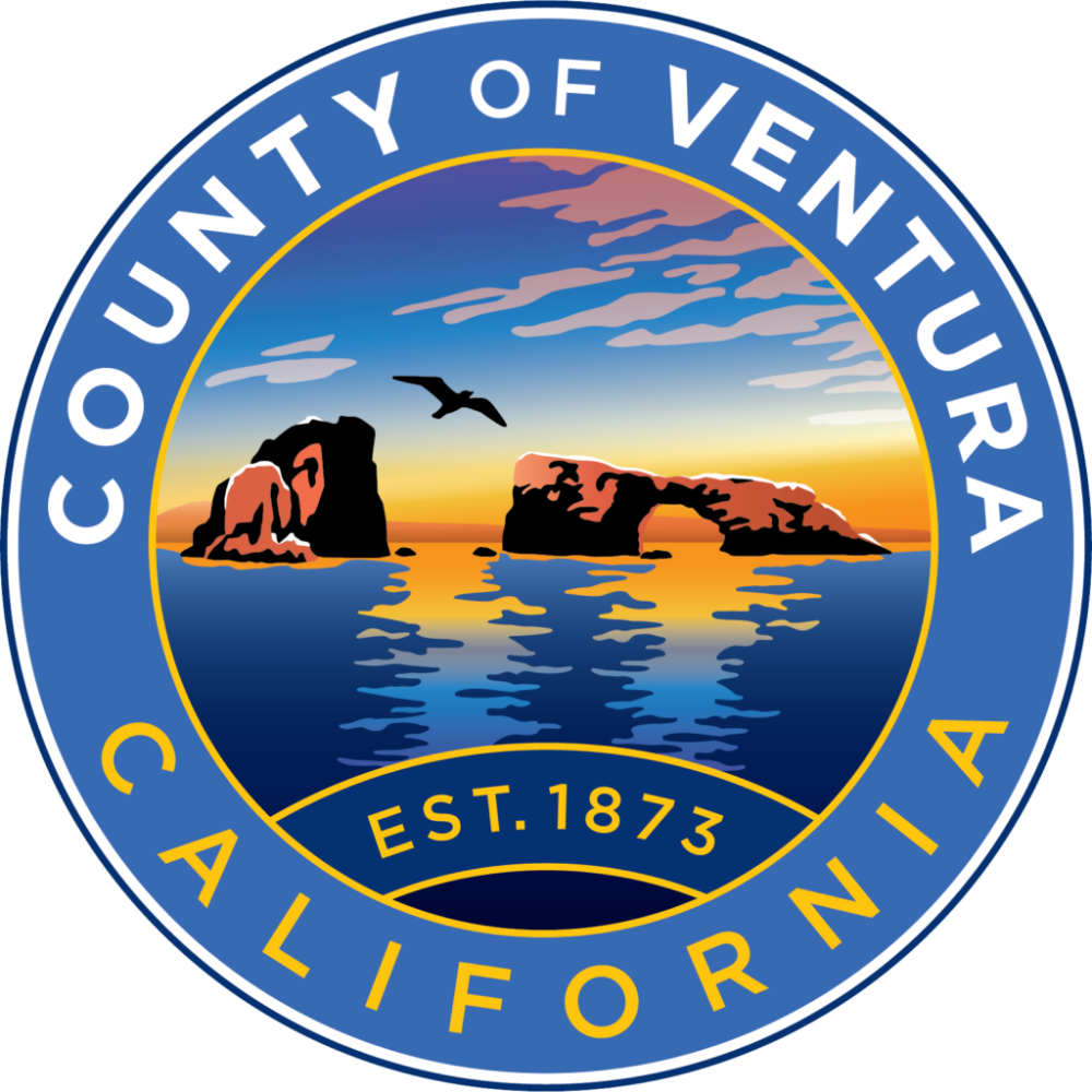 County of Ventura Logo, sunset in blue circle.